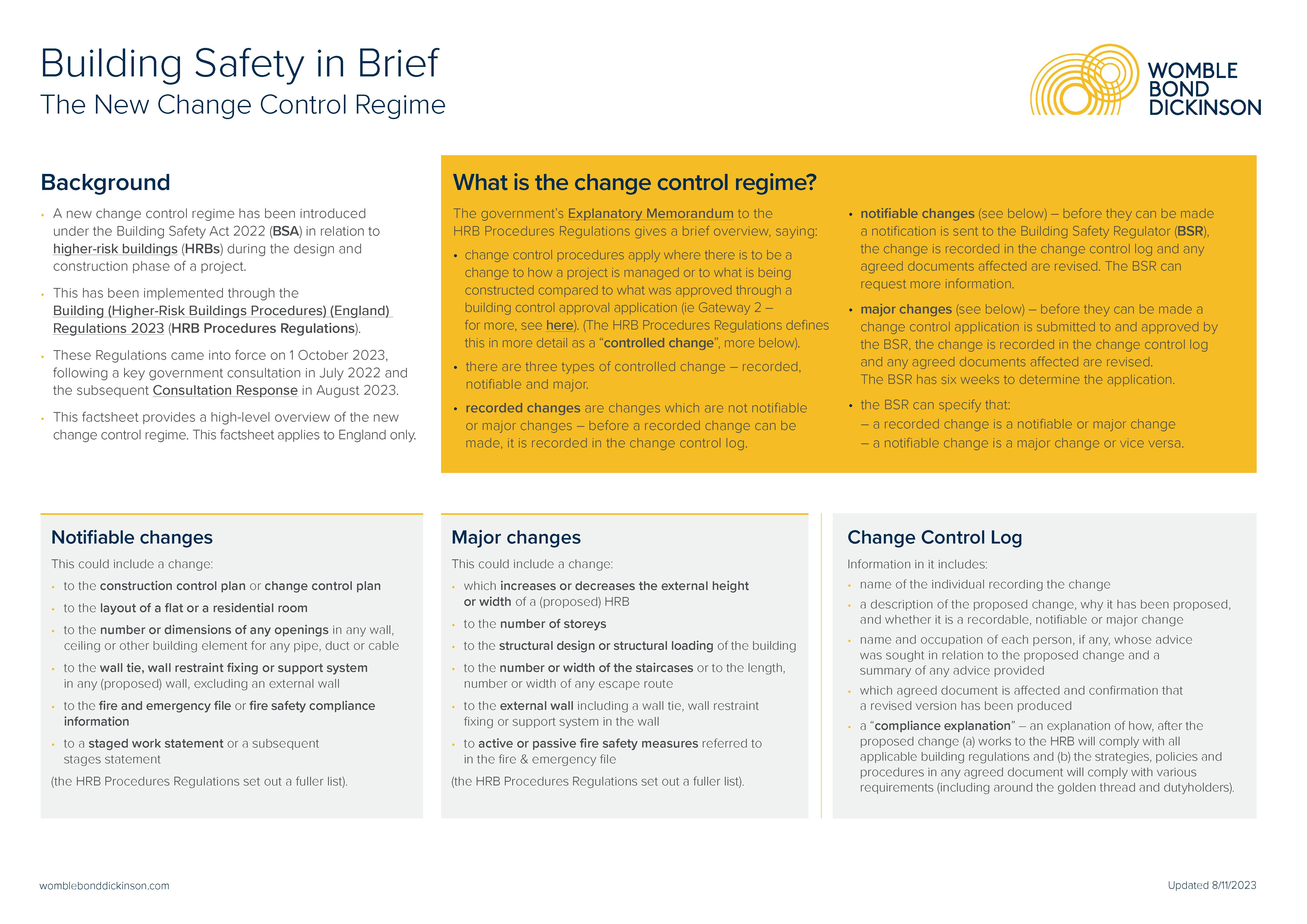 Building safety in brief the new change control regime Womble Bond